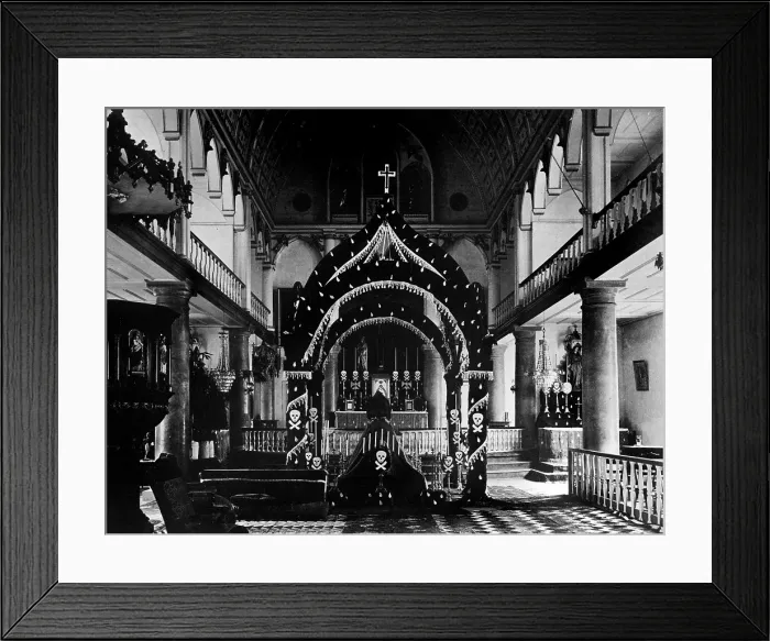 Framed Print : Religion, Our Lady of Peace Cathedral, interior with altar and skull and crossbones, 1183 Fort Street, Honolulu, Hawaii, 1886