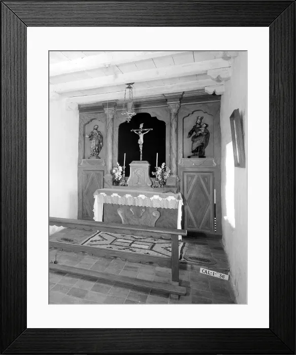 Framed Print : Religion, Mission San Carlos Borromeo, detail of small chapel, photograph by Robert W. Kerrigan, Rio Road, & Lausen Drive, Carmel-by-the-Sea, California, 1936 Framed Print : Religion, Mission San Carlos Borromeo, detail of small chapel, photograph by Robert W. Kerrigan, Rio Road, & Lausen Drive, Carmel-by-the-Sea, California, 1936