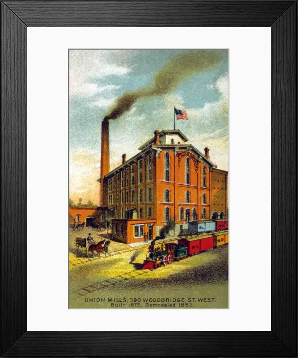 Framed Print : Detroit. Union Mills, Detroit Michigan. Color lithograph, 1895