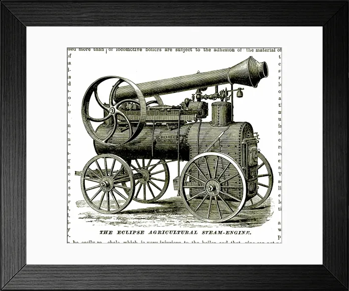 Framed Print : The Frick Eclipse Agricultural Steam-Engine; engraving, 1874 Framed Print : The Frick Eclipse Agricultural Steam-Engine; engraving, 1874