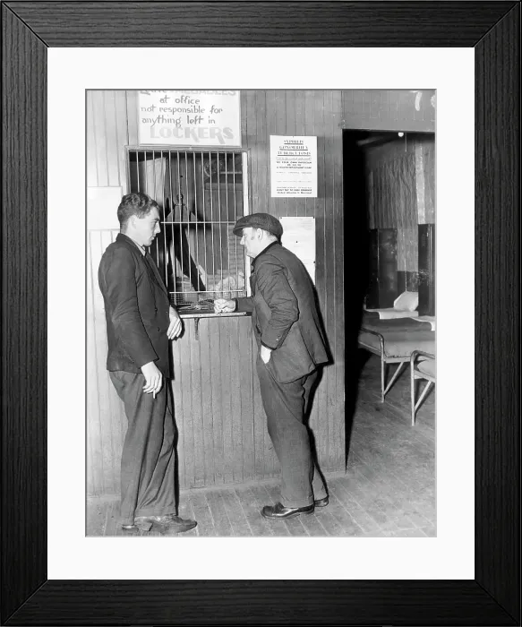 Framed Print : Jeff Davis Emperor of the Hoboes, and Harry Kayser, checking into a Bowery Flophouse, New York, 1938.. Courtesy: CSU Archives / Everett Collection Framed Print : Jeff Davis Emperor of the Hoboes, and Harry Kayser, checking into a Bowery Flophouse, New York, 1938.. Courtesy: CSU Archives / Everett Collection