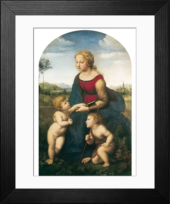 Framed Print : Raphael (1483-1520). La Belle Jardiniere. 1507. Right lower detail depicting Saint John the Baptist. Renaissance art. Cinquecento. Oil on wood; Oil on canvas. FRANCE. Paris