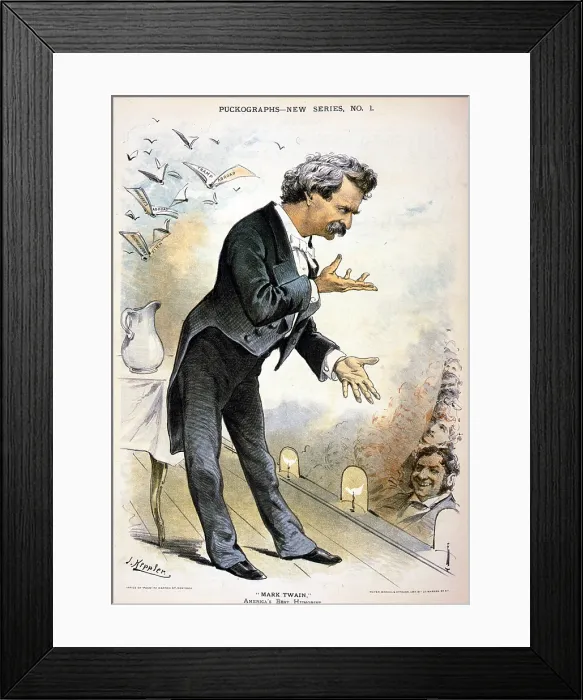 Framed Print : Mark Twain (Samuel L. Clemens, 1835-1910) American writer is shown as 'Americas best Humorist, ' in an 1885 caricature by Joseph Keppler (1838-1894)