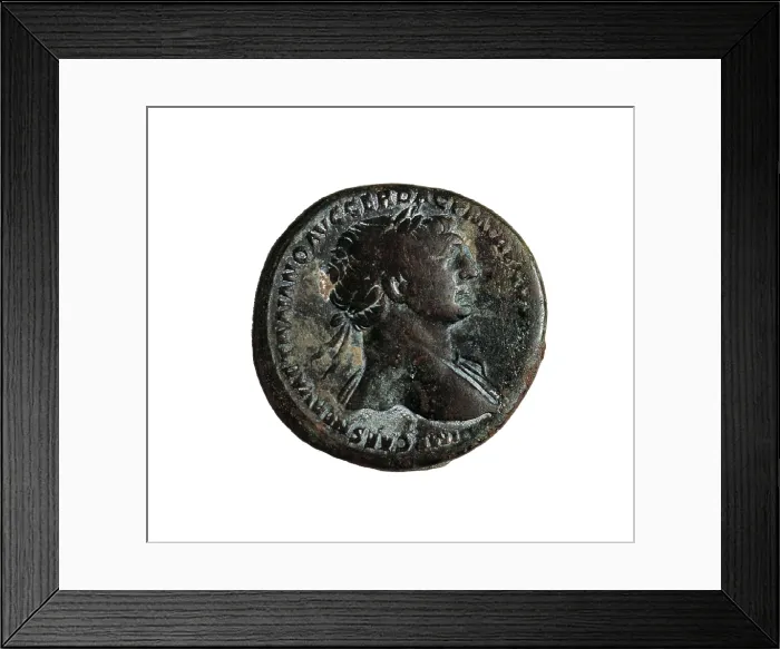 Framed Print : Trajan's sestertius, bronze coin minted in Caesaraugusta. Coin. Proc: SPAIN. Zaragoza. Caesaraugusta. AISA / Everett Collection**US SALES ONLY**