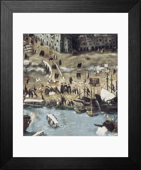 Framed Print : The Port of Sevilla. end 16th c. Central detail. Renaissance art. Oil on canvas. SPAIN. Madrid. America's Museum. AISA / Everett Collection**US SALES ONLY**