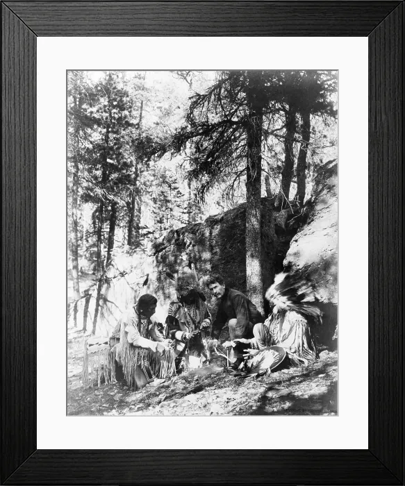 Framed Print : Ernest Thompson Seton (1860-1946), Canadian writer and naturalist, with three Blackfoot Indians, starting a fire using a bow and a stick. 1917 Framed Print : Ernest Thompson Seton (1860-1946), Canadian writer and naturalist, with three Blackfoot Indians, starting a fire using a bow and a stick. 1917