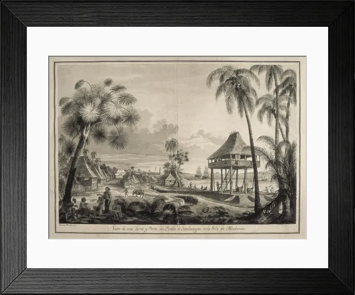 Framed Print : Malaspina Expedition. Philippines (1792). Village of Zamboanga. Drawing by Fernando Brambila. Drawing. SPAIN. Madrid. Navy Museum. - J