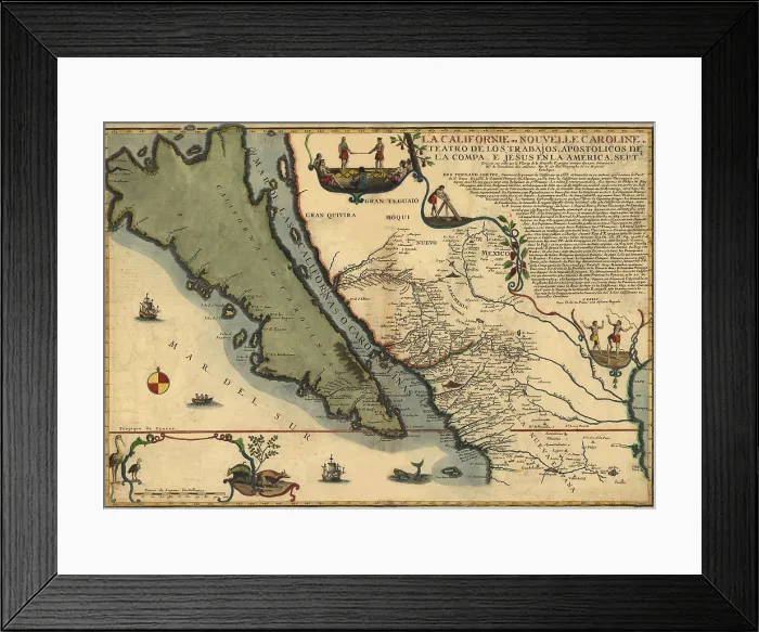 Framed Print : 1720 map of Baja California and northwest Mexico, showing California as an island Framed Print : 1720 map of Baja California and northwest Mexico, showing California as an island