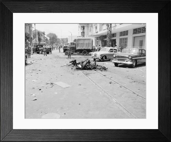 Framed Print : Vietnam War, scene of Viet Cong terrorist bombing in Saigon, Republic of Vietnam, circa 1960s