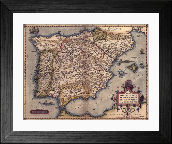 Framed Print : 1570 map of Spain. From Abraham Ortelius atlas, 'Theatrvm orbis terrarvm.' Framed Print : 1570 map of Spain. From Abraham Ortelius atlas, 'Theatrvm orbis terrarvm.'