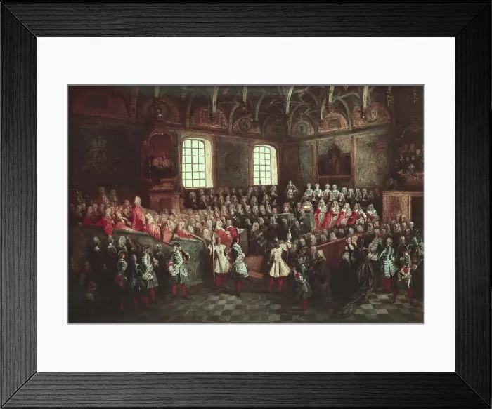 Framed Print : Lancret, Nicolas (1690-1743). Bed of Justice Held in the Parliament at the Majority of Louis XV, 22nd February. ca. 1723. Oil on canvas. FRANCE. Paris. Louvre Museum Framed Print : Lancret, Nicolas (1690-1743). Bed of Justice Held in the Parliament at the Majority of Louis XV, 22nd February. ca. 1723. Oil on canvas. FRANCE. Paris. Louvre Museum
