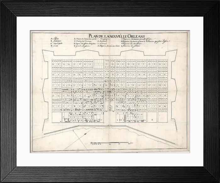 Framed Print : 1722 plan of New Orleans, the Area that became the 'French Quarter.'
