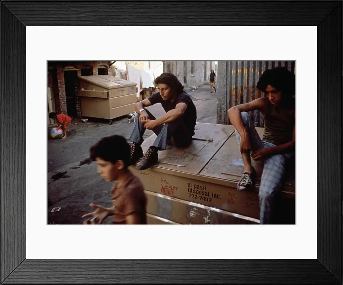Framed Print : 1970s America. Three young chicano men in the barrio area of El Paso, Texas ca. 1973