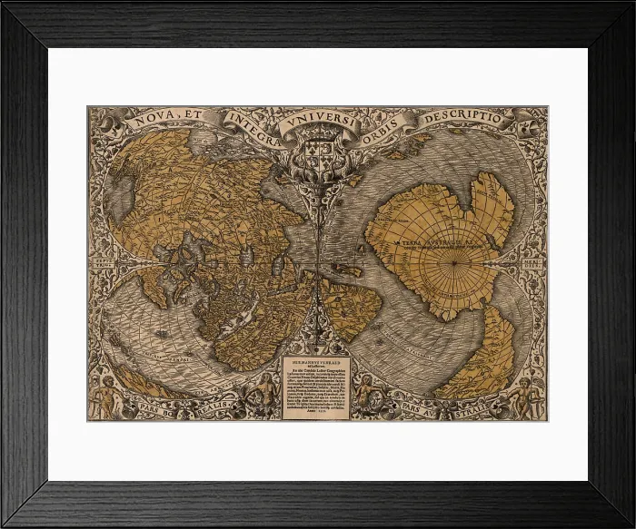 Framed Print : 1531 world map showing Northern and Southern Hemispheres by Frenchman Oronce Fine (1494-1555)