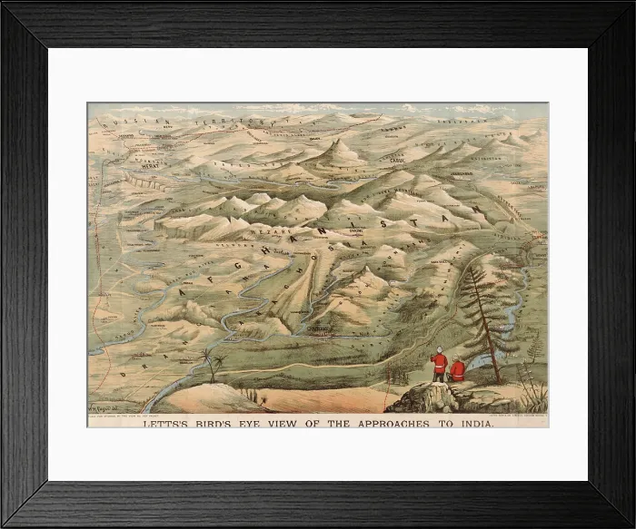Framed Print : Early 20th century British map shows red coated soldiers looking into the Indus Valley and Afghanistan from Indian territory Framed Print : Early 20th century British map shows red coated soldiers looking into the Indus Valley and Afghanistan from Indian territory