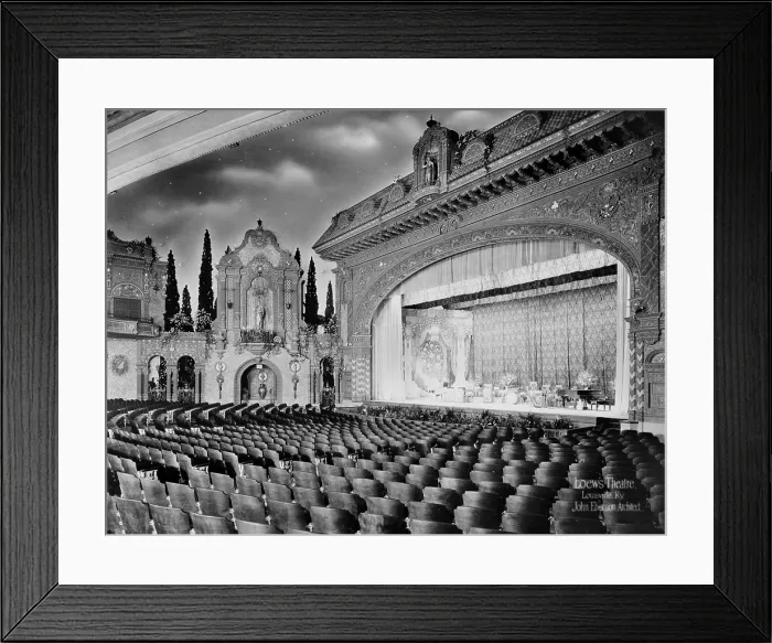 Framed Print : Movie Theaters, Loew's Theatre, view of orchestra and stage, designed by John Eberson, an example of Churrigueresque design, 625 South Fourth Street, Louisville, Kentucky Framed Print : Movie Theaters, Loew's Theatre, view of orchestra and stage, designed by John Eberson, an example of Churrigueresque design, 625 South Fourth Street, Louisville, Kentucky
