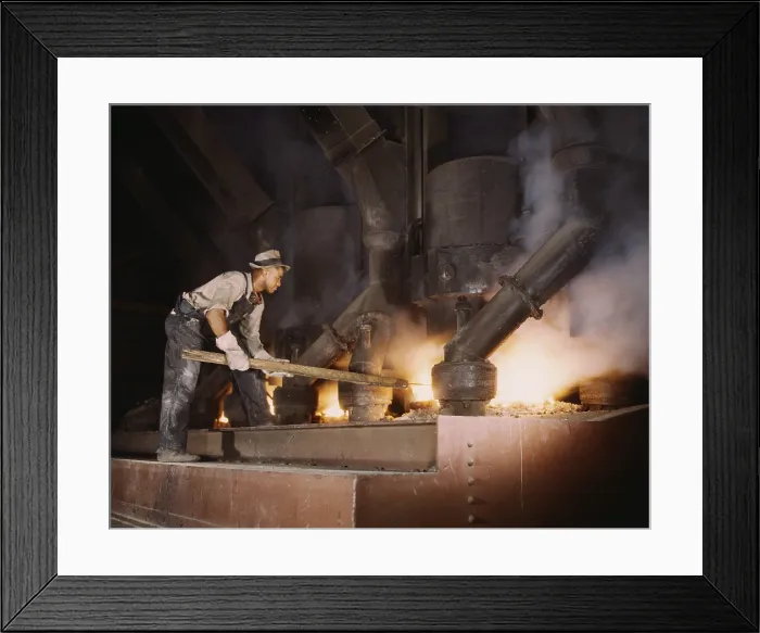 Framed Print : African American worker at an electric phosphate smelting furnace used to make elemental phosphorus for the World War II munitions Framed Print : African American worker at an electric phosphate smelting furnace used to make elemental phosphorus for the World War II munitions