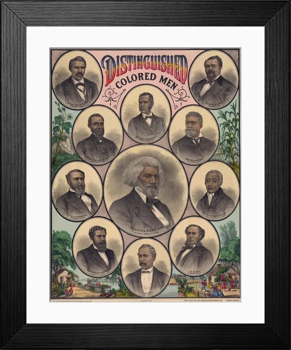 Framed Print : 1883 print commemorating the achievements of several African American men