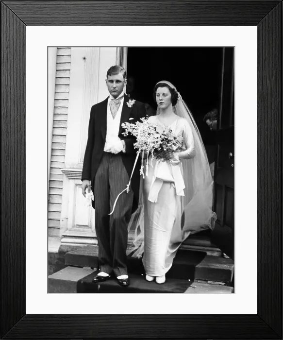 Framed Print : John Jacob Astor VI and his bride, Ellen Tuck French, leaving Trinity Church in Newport, Rhode Island, 1934. Courtesy: CSU Archives / Everett Collection