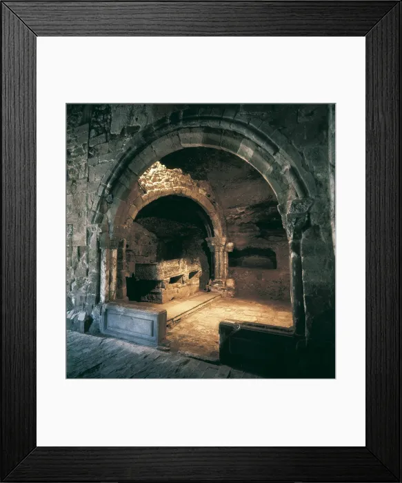 Framed Print : Cenotaph of San Millan. 12th c. SPAIN. LA RIOJA. San Milln de la Cogolla. Suso Monastery in San Milln. Cave or chapel with the cenotaph of San Millan. Romanesque art