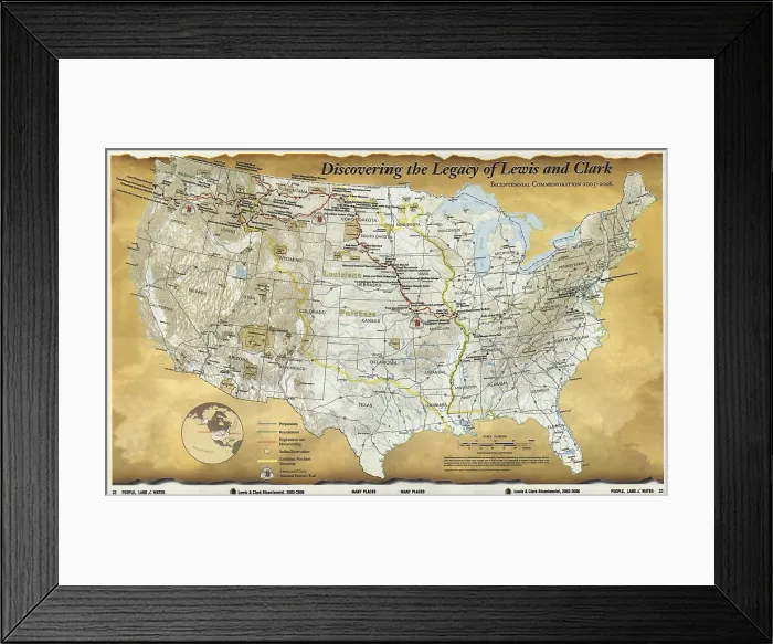 Framed Print : 2003 map published for the bicentennial commemoration of the Lewis and Clark Expedition