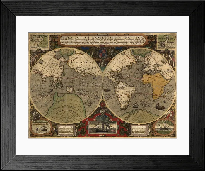 Framed Print : 1595 world map shows routes around the world of Sir Francis Drake between (1577-80) and Thomas Cavendish between (1586-88) Framed Print : 1595 world map shows routes around the world of Sir Francis Drake between (1577-80) and Thomas Cavendish between (1586-88)