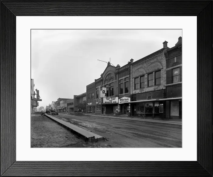 Framed Print : Movie Theaters, The G.F. Andrae Opera House, showing HOLLYWOOD HOT TUBS, and NINJA III, movie theater at 1124 Main Street, Stevens Point, Wisconsin circa 1984