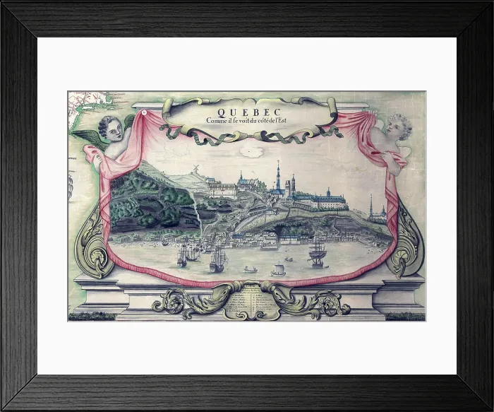 Framed Print : View of Quebec City on the St. Lawrence River, in a 1688 map of North America