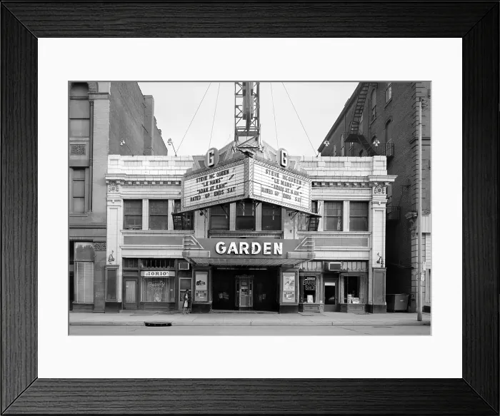 Framed Print : Movie Theaters, The Garden Theater, showing LE MANS, starring Steve McQueen, constructed in 1927, 10-12-14, West North Avenue, Pittsburgh, Pennsylvania, circa 1971 Framed Print : Movie Theaters, The Garden Theater, showing LE MANS, starring Steve McQueen, constructed in 1927, 10-12-14, West North Avenue, Pittsburgh, Pennsylvania, circa 1971