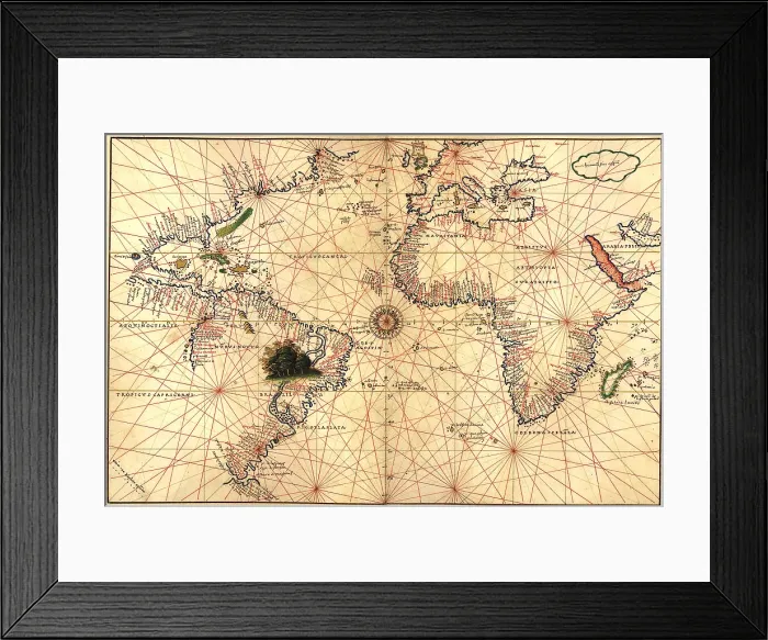 Framed Print : 1544 nautical map of the Atlantic Ocean, showing eastern North Atlantic, Caribbean, South America, Africa, Europe Framed Print : 1544 nautical map of the Atlantic Ocean, showing eastern North Atlantic, Caribbean, South America, Africa, Europe