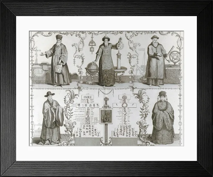 Framed Print : Matteo Ricci, a Jesuit missionary to China (top left) moved into Chinese society with restrait, learning the language and culture, dressing as a Chinese scholar