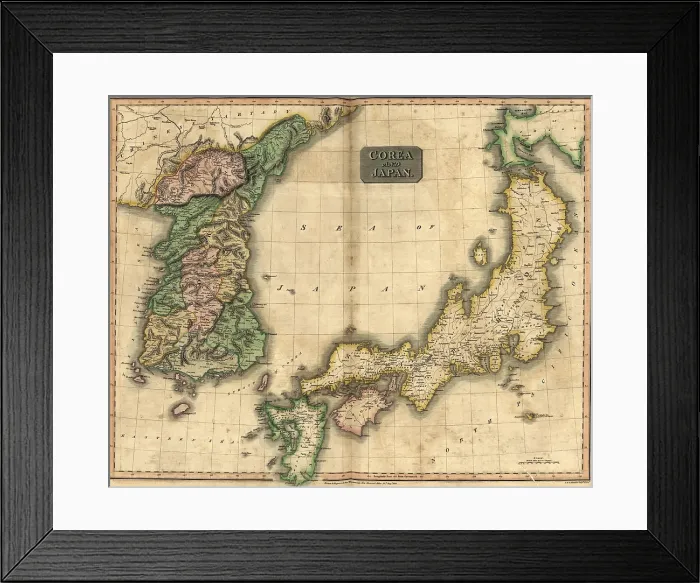Framed Print : 1815 map of Japan and Korea, showing their geographic proximity. Japan annexed Korea in 1905, and national independence returned only after World War 2