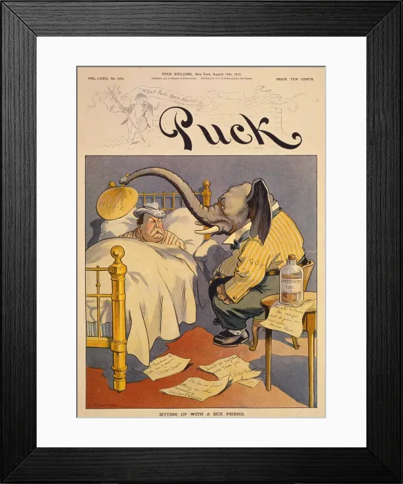 Framed Print : 1912 Cartoon 'Sitting up with a sick friend, ' commenting on the Republican Party split