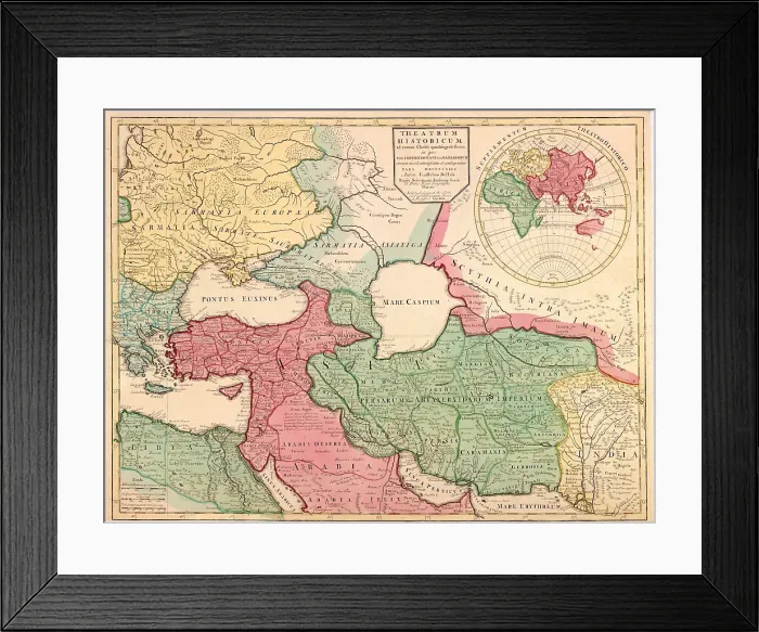 Framed Print : 1712 French map of Southwest Asia and Southeast Europe recreating the geography of the late Roman Empire of 400 AD. Map uses Latin place names Framed Print : 1712 French map of Southwest Asia and Southeast Europe recreating the geography of the late Roman Empire of 400 AD. Map uses Latin place names