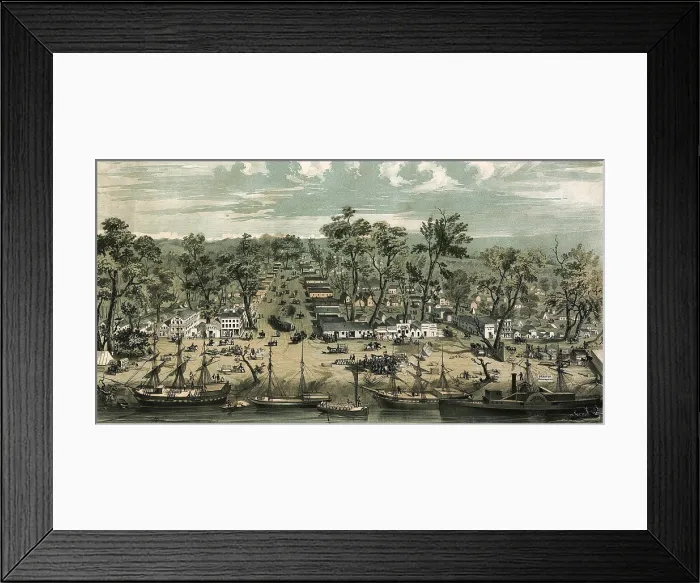 Framed Print : Sacramento city, California in 1849. The discovery of gold in 1848 made Sacramento a boom town with stores, transport, and homes