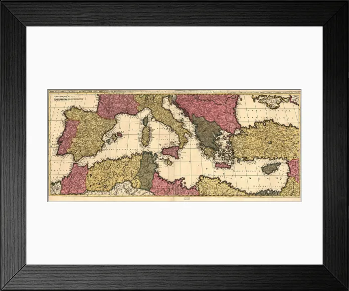 Framed Print : 1695 map of the Mediterranean Sea and coastal lands