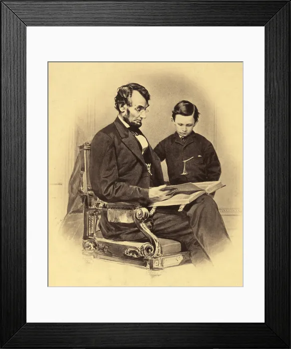 Framed Print : Abraham Lincoln reading the Bible to his son Tad, in 1865