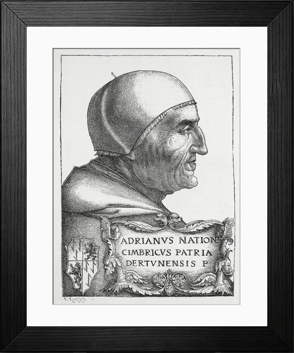 Framed Print : ADRIAN VI (1459-1523). Pope from 1522 to 1523. Engraving by D. Hopfer. Adrian VI. beg. 16th c. Work by HOPFER, Daniel (1493-1536). Renaissance art. Engraving. SPAIN. Madrid