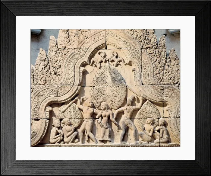 Framed Print : Pediment. c. 967. Belonging to the temple of Banteay Srei. Stoneware. Scene of Mahabharata: the demons (asura) Sunda and Upasunda fighting over the apsara Tilottama. Khmer art Framed Print : Pediment. c. 967. Belonging to the temple of Banteay Srei. Stoneware. Scene of Mahabharata: the demons (asura) Sunda and Upasunda fighting over the apsara Tilottama. Khmer art