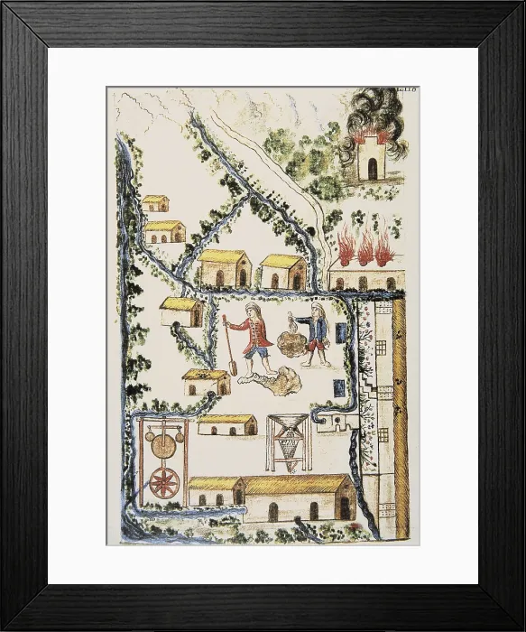 Framed Print : MARTiNEZ COMPAnoN Y BUJANDA, Baltasar Jaime (1735-1797). Trujillo del Peru en el siglo XVIII. 1782 - 1785. Vol. II. Illustration 110. Mining works. Mercury extraction Framed Print : MARTiNEZ COMPAnoN Y BUJANDA, Baltasar Jaime (1735-1797). Trujillo del Peru en el siglo XVIII. 1782 - 1785. Vol. II. Illustration 110. Mining works. Mercury extraction