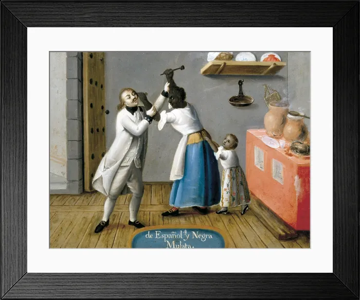 Framed Print : De Espanol y Negra, Mulata.; De Espanol y Negra, Mulata. Casta paintings. Mexican school. Colonial baroque. Painting. SPAIN. Madrid. America's Museum Framed Print : De Espanol y Negra, Mulata.; De Espanol y Negra, Mulata. Casta paintings. Mexican school. Colonial baroque. Painting. SPAIN. Madrid. America's Museum