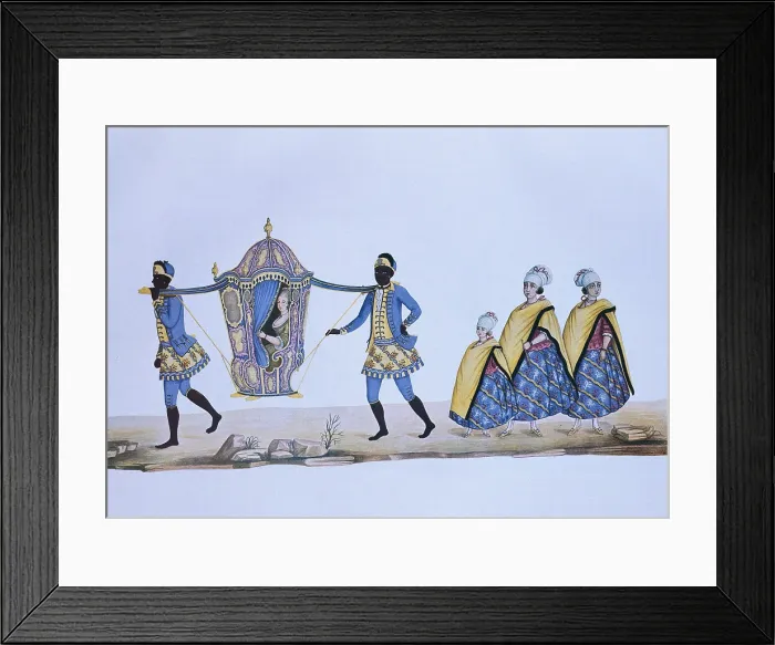 Framed Print : Lady carried on a 'cadeirinha' (chair) and followed by her slaves. Brazil, 18th century. Watercolour. - J. Bedmar / Iberfoto / Everett Collection (106161)**US SALES ONLY** Framed Print : Lady carried on a 'cadeirinha' (chair) and followed by her slaves. Brazil, 18th century. Watercolour. - J. Bedmar / Iberfoto / Everett Collection (106161)**US SALES ONLY**