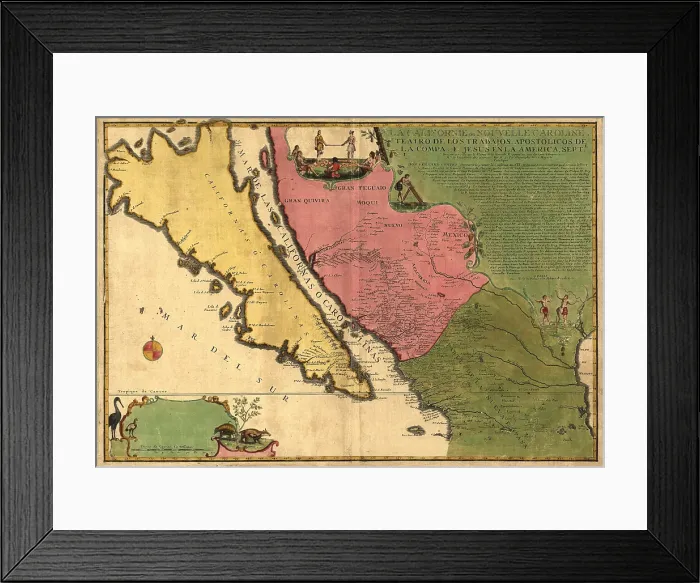 Framed Print : 1720 map of Baja California and northwest Mexico, showing California as an island