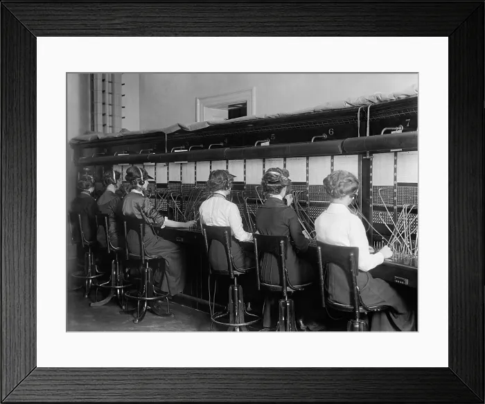 Framed Print : Female telephone operators at a switchboard in Washington, D.C. ca. 1915 Framed Print : Female telephone operators at a switchboard in Washington, D.C. ca. 1915