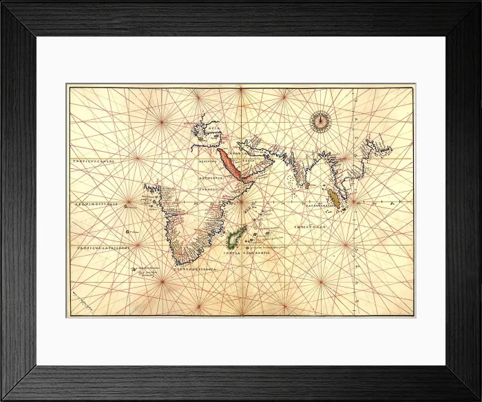 Framed Print : 1544 nautical map of the Indian Ocean showing Africa, South Asia, the East Indies, India and Australia. Australia is identified as Terra Incognito, or unknown land Framed Print : 1544 nautical map of the Indian Ocean showing Africa, South Asia, the East Indies, India and Australia. Australia is identified as Terra Incognito, or unknown land