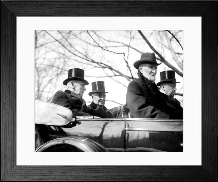 Framed Print : Incoming President Warren G. Harding (1865-1923) riding in open convertible to his inauguration with Presidential Woodrow Wilson (1856-1924), March 4, 1921