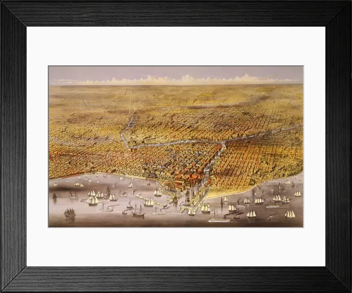 Framed Print : 1874 view of the city of Chicago showing the waterfront on Lake Michigan, and the newly re-built city following the 1871 Chicago Fire Framed Print : 1874 view of the city of Chicago showing the waterfront on Lake Michigan, and the newly re-built city following the 1871 Chicago Fire