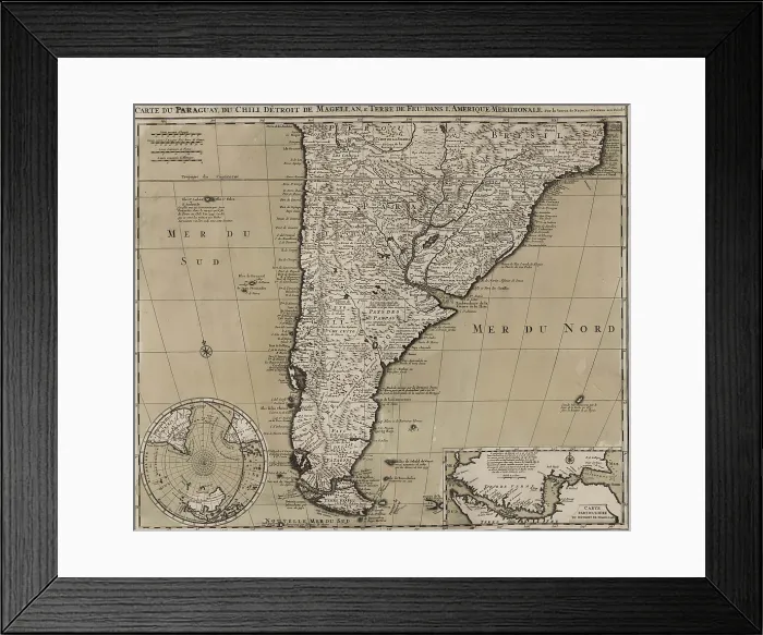 Framed Print : 1745 map of northern South American continent, showing colonial place names for Brazil, Paraguay, Peru, Chile that would be nations following independence from Spain and Portugal