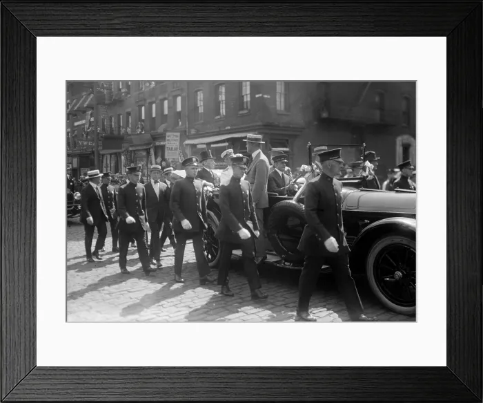 Framed Print : President Woodrow Wilson (1856-1924) in an open car parading on the streets of New York, in 1919