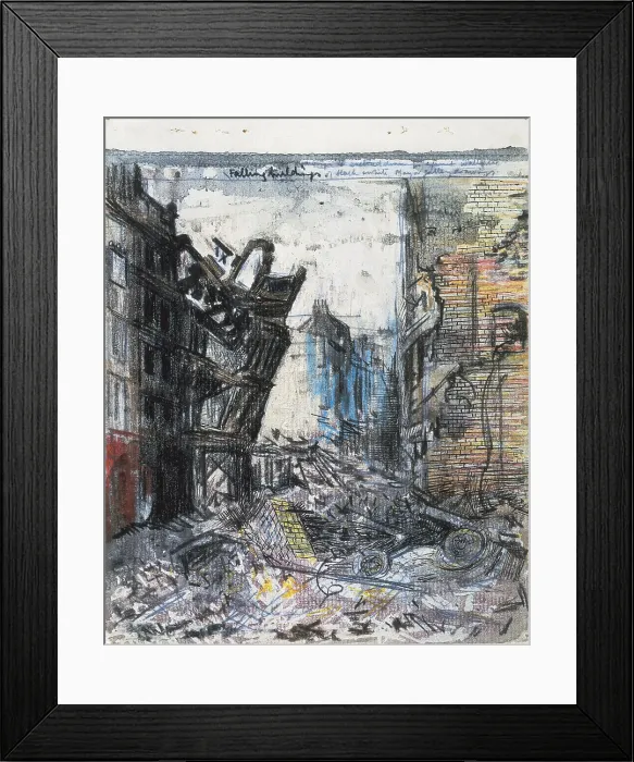 Framed Print : London. Bombed Streets in 1941. Drawing and watercolor by Henry Moore. Drawing. Private Collection. AISA / Everett Collection - Image has fine art copyright